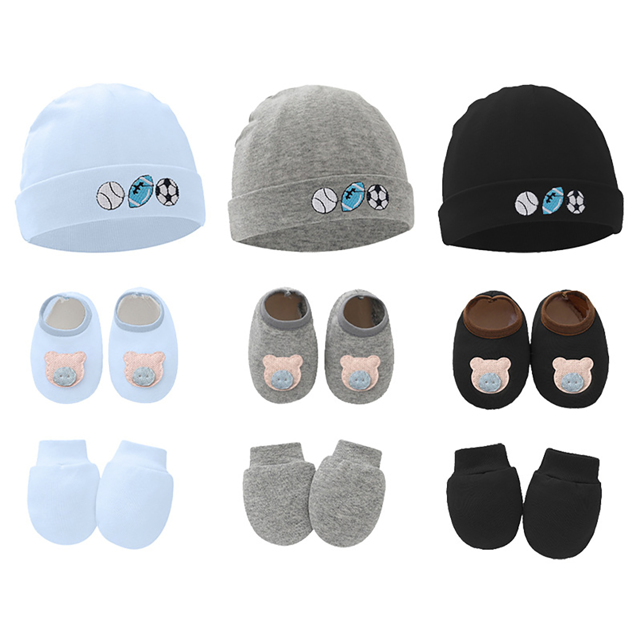Baby Mittens Scratch - 3pcs Set Topi Sarung Tangan Sepatu